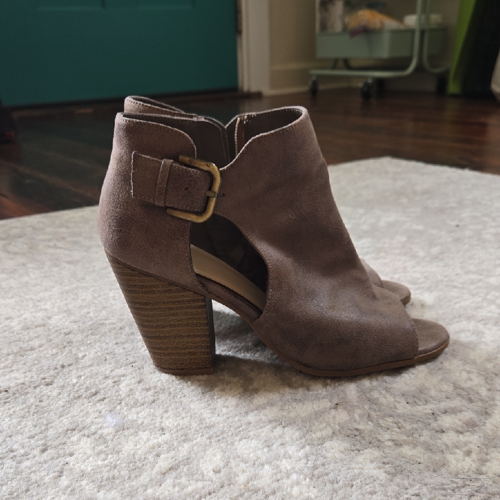 Taupe Peep-Toe Ankle Boots